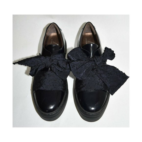 $400 AGL ATTILIO GIUSTI LEOMBRUNI Bow Platform Sneaker PATENT NAVY BLACK - Picture 2 of 8